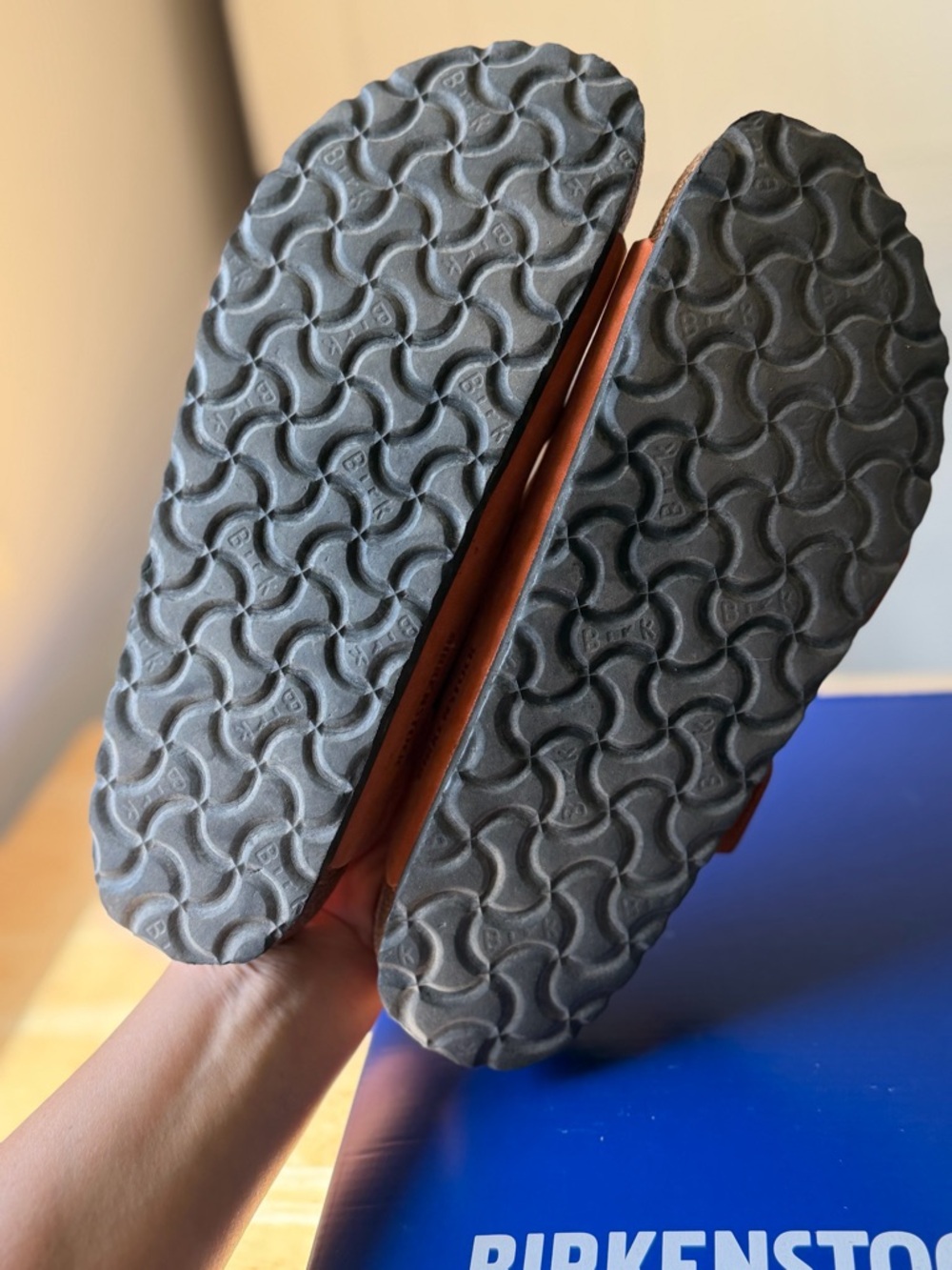 Birkenstock Arizona Sandals in Rust with Big Gold Buckles - Picture 3 of 9
